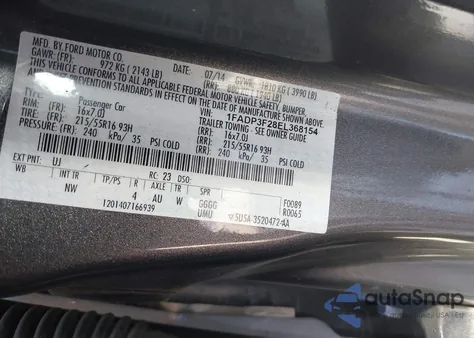 2014 Ford Focus Se z USA, uszkodzony, nr VIN 1FADP3F28EL368154